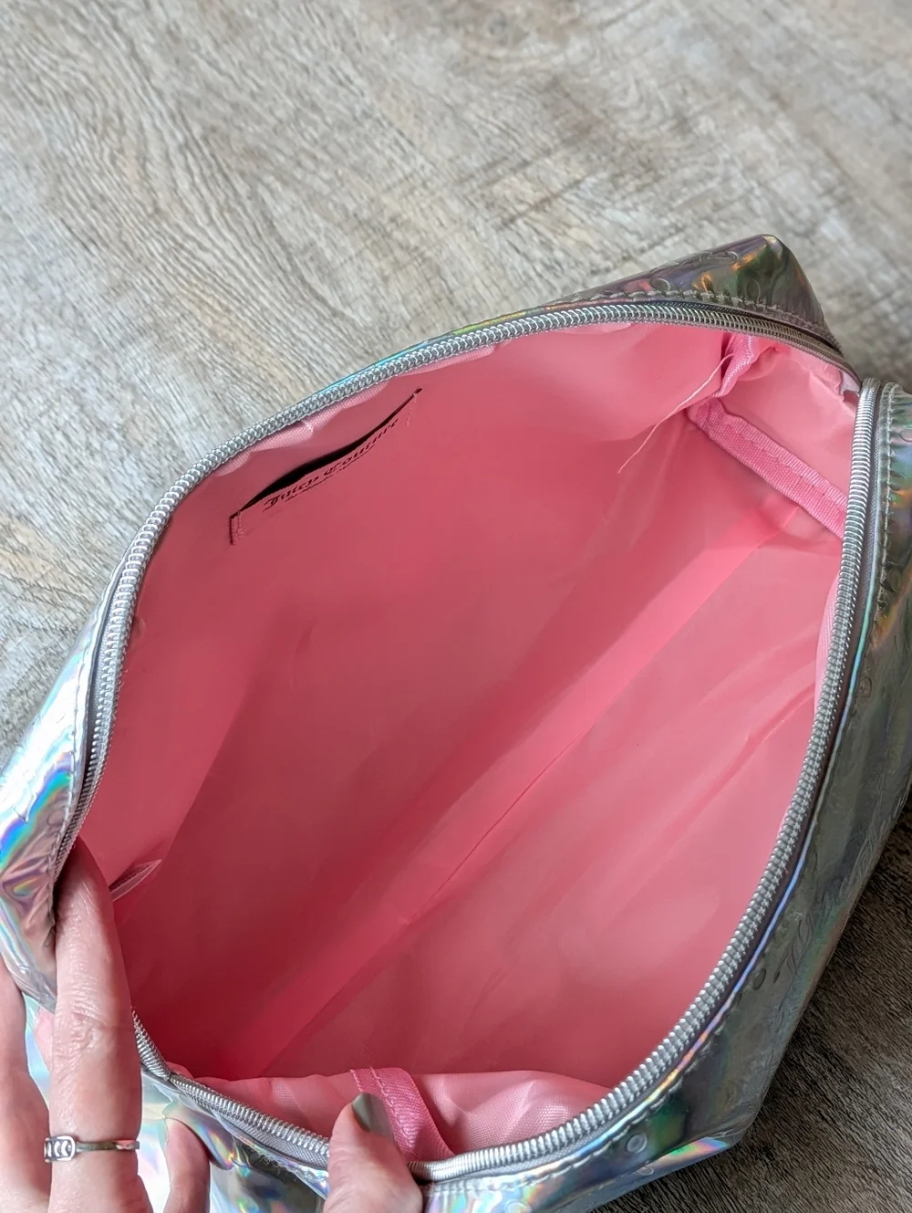 Juicy Couture Holographic Rainbow Cosmetic Makeup Travel Bag NWOT